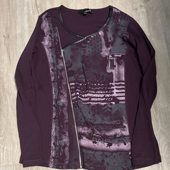 Laura Deep Purple Graphic Zipper Blouse - Picture 1 of 1